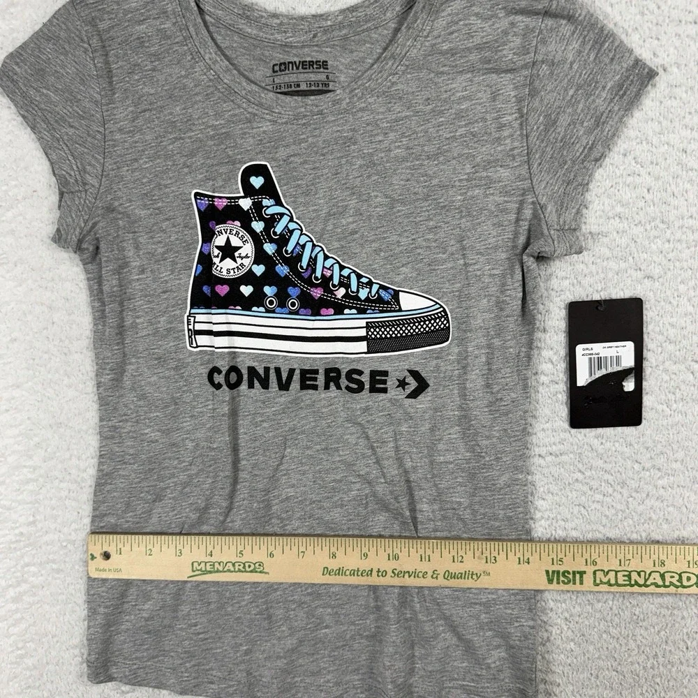 Converse All Star Graphic T-Shirt-Gray Heather Youth Sz L-Heart Chuck TaylorShoe